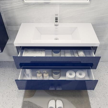 Boho Elegance 42&quot; High Gloss Night Blue Wall-Mounted Vanity With Single Reinforced White Acrylic Sink