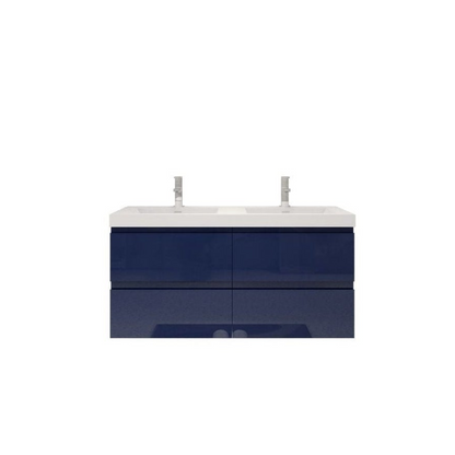 Boho Elegance 48&quot; High Gloss Night Blue Wall-Mounted Vanity With Double Reinforced White Acrylic Sinks