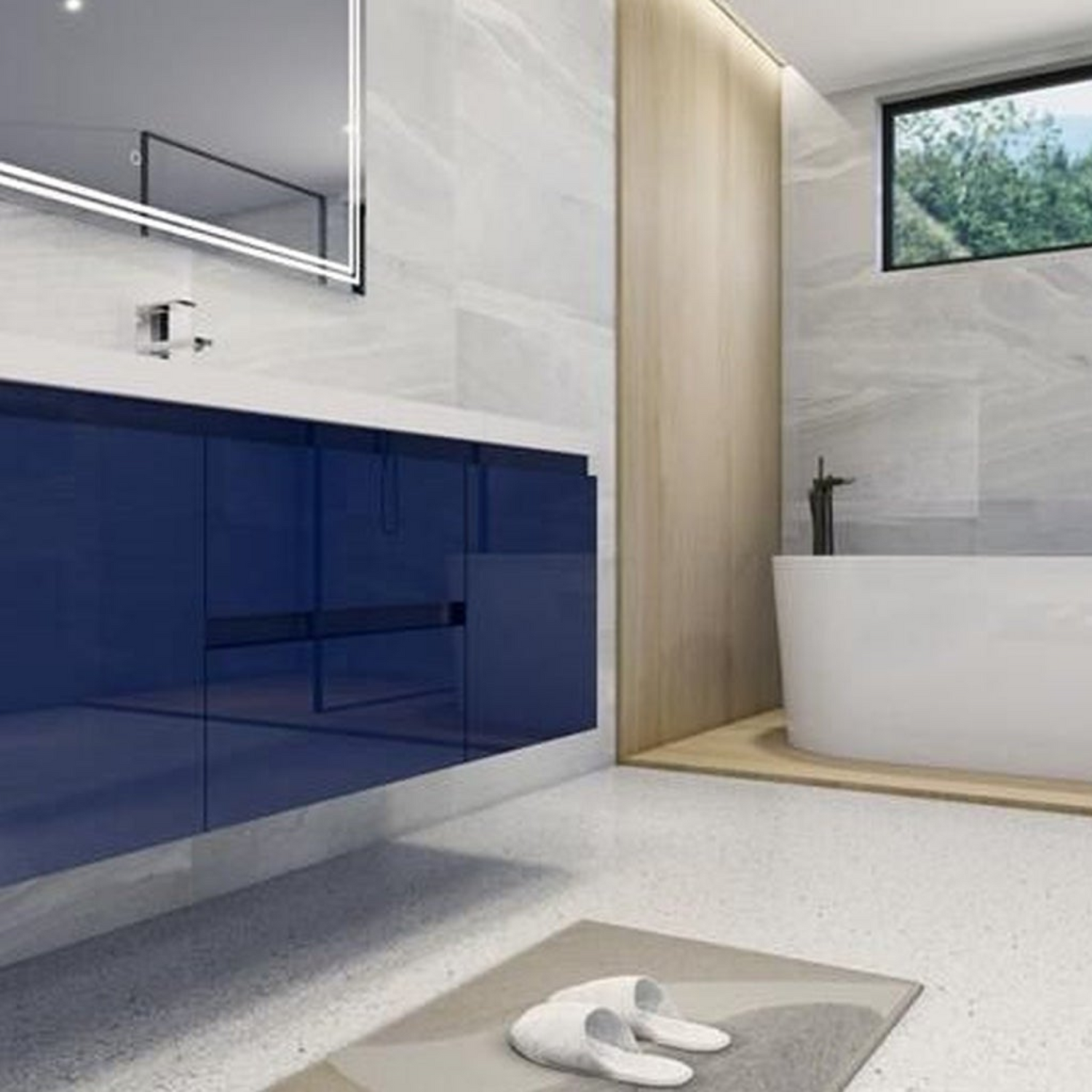 Boho Elegance 60&quot; High Gloss Night Blue Wall-Mounted Vanity With Single Reinforced White Acrylic Sink