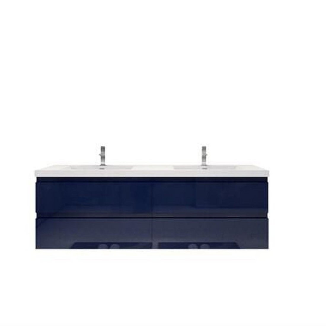 Boho Elegance 72&quot; High Gloss Night Blue Wall-Mounted Vanity With Double Reinforced White Acrylic Sinks