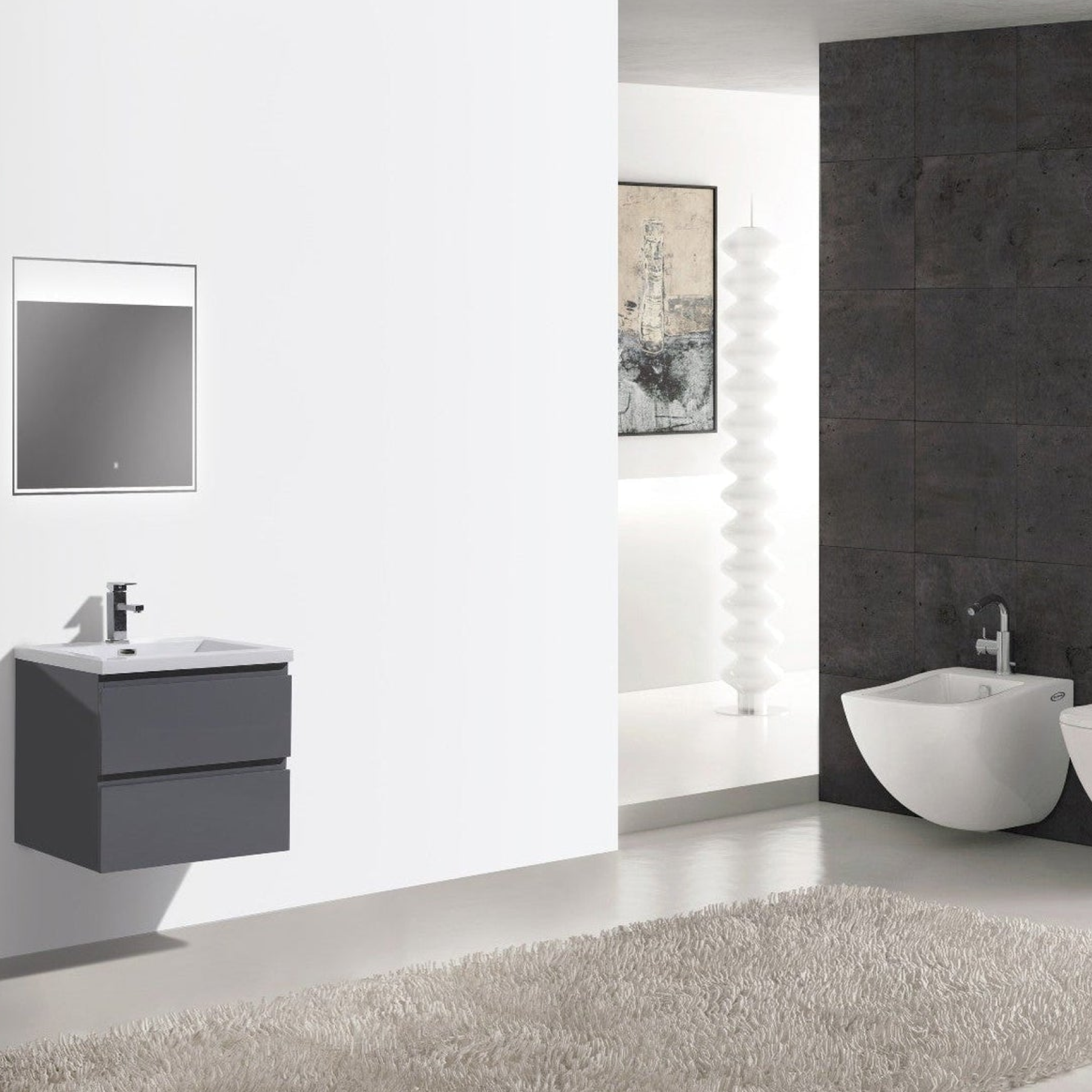 Boho Elegance 24&quot; High Gloss Gray Wall-Mounted Vanity With Single Reinforced White Acrylic Sink