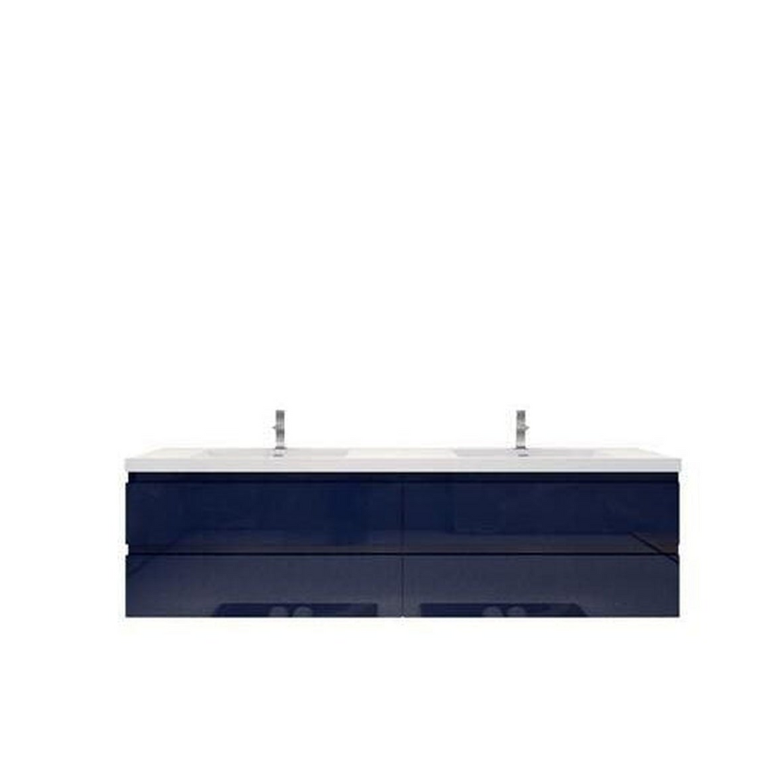 Boho Elegance 84&quot; High Gloss Night Blue Wall-Mounted Vanity With Double Reinforced White Acrylic Sinks