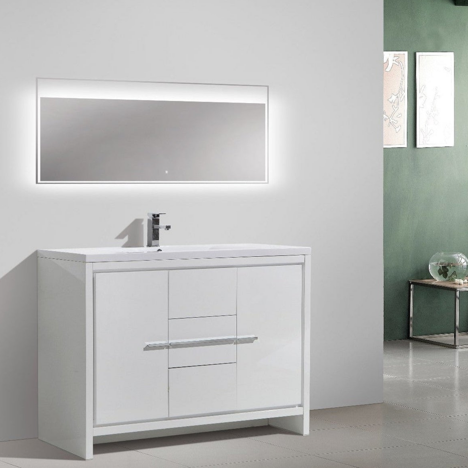Amara 48&quot; High Gloss White Freestanding Vanity With Single Reinforced White Acrylic Sink