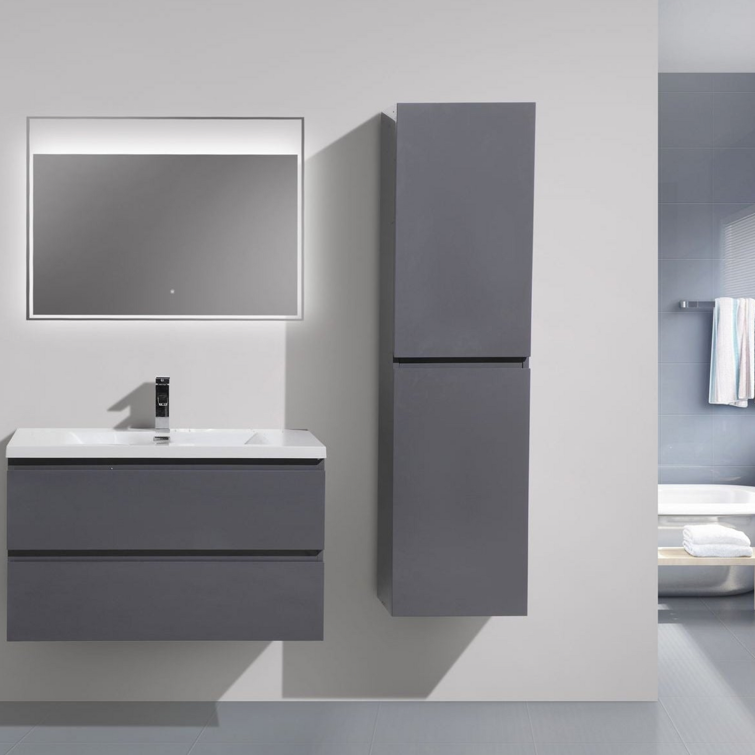 Boho Elegance 36&quot; High Gloss Gray Wall-Mounted Vanity With Single Reinforced White Acrylic Sink