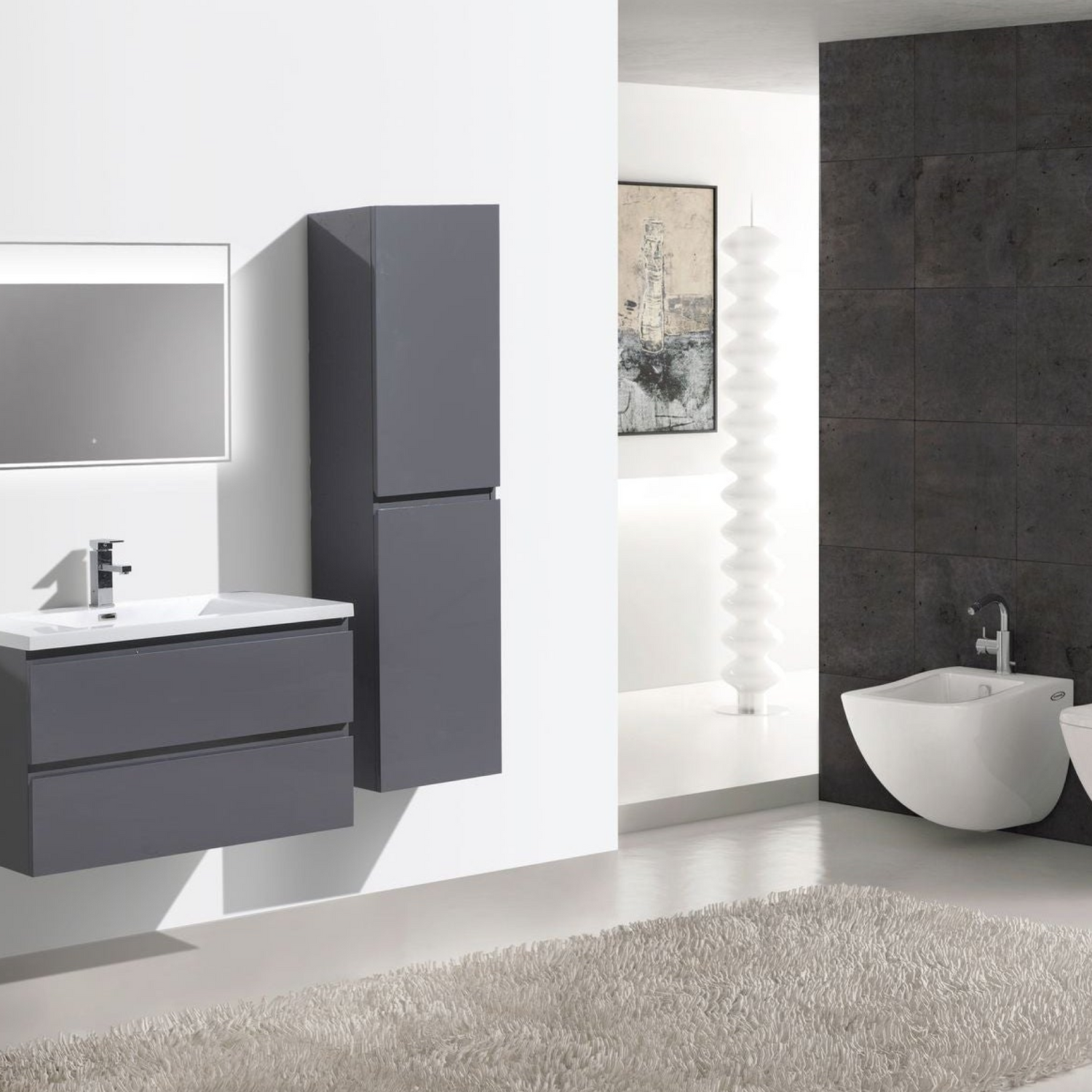 Boho Elegance 36&quot; High Gloss Gray Wall-Mounted Vanity With Single Reinforced White Acrylic Sink