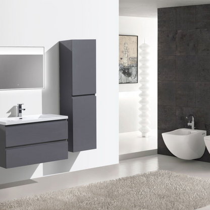 Boho Elegance 36&quot; High Gloss Gray Wall-Mounted Vanity With Single Reinforced White Acrylic Sink