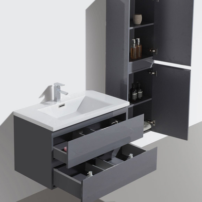 Boho Elegance 36&quot; High Gloss Gray Wall-Mounted Vanity With Single Reinforced White Acrylic Sink