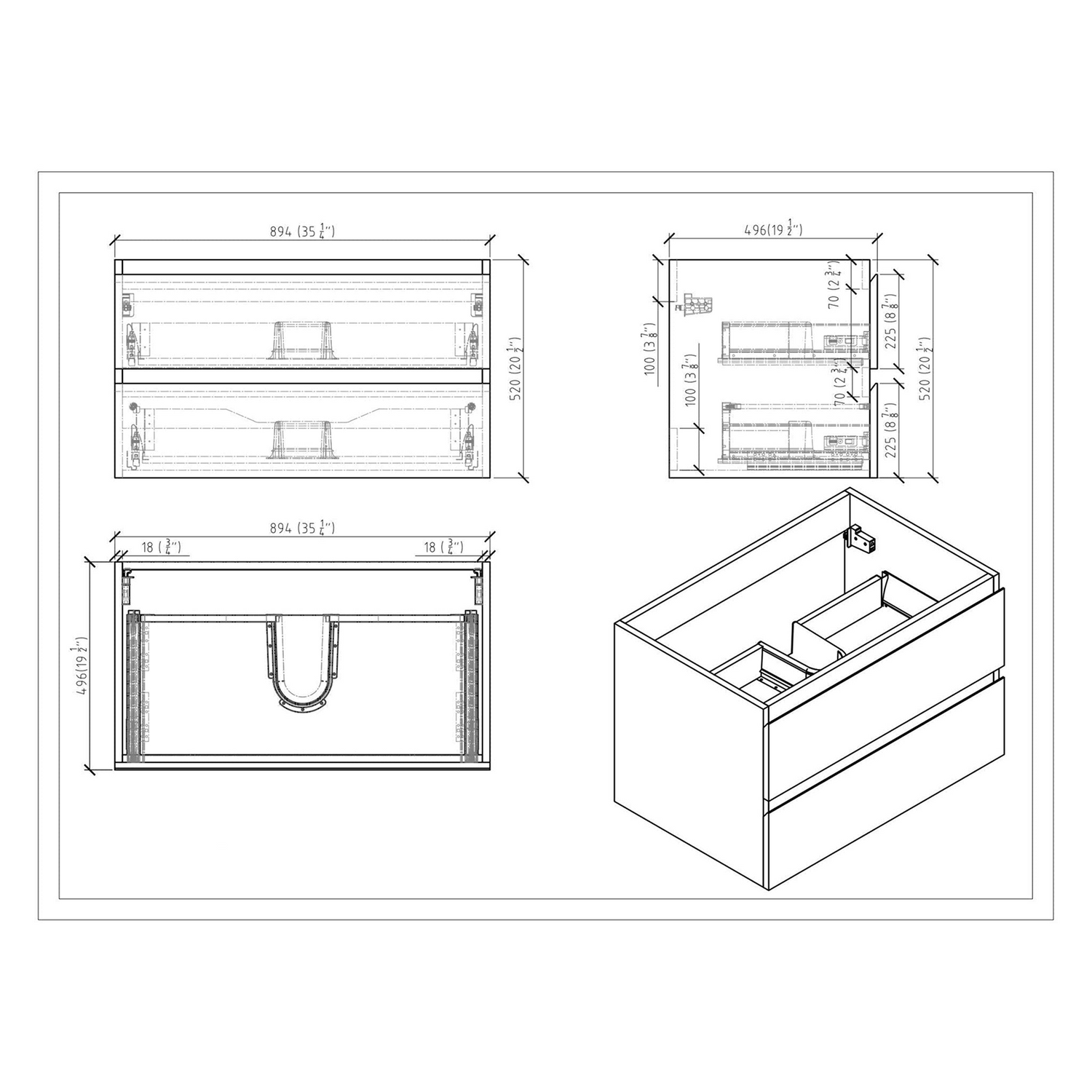 Boho Elegance 36&quot; High Gloss Gray Wall-Mounted Vanity With Single Reinforced White Acrylic Sink