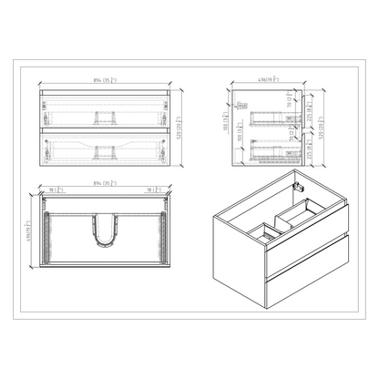 Boho Elegance 36&quot; High Gloss Gray Wall-Mounted Vanity With Single Reinforced White Acrylic Sink