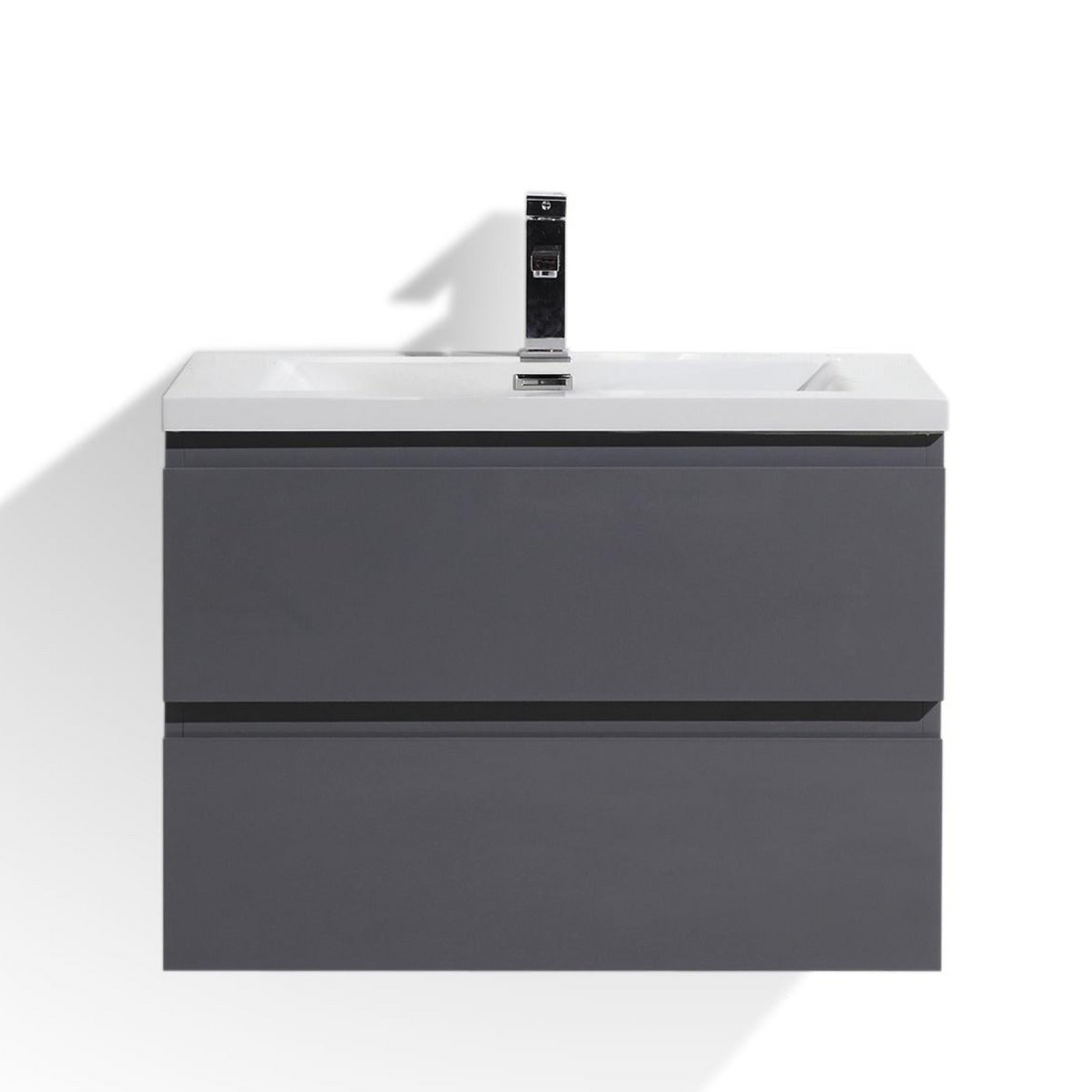 Boho Elegance 30&quot; High Gloss Gray Wall-Mounted Vanity With Single Reinforced White Acrylic Sink
