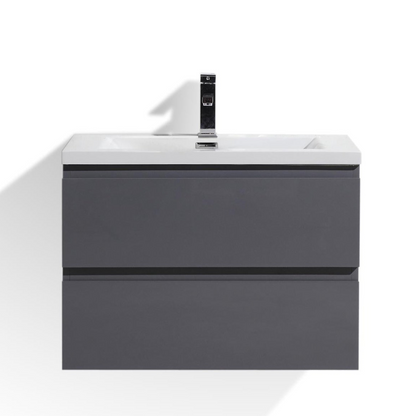Boho Elegance 30&quot; High Gloss Gray Wall-Mounted Vanity With Single Reinforced White Acrylic Sink