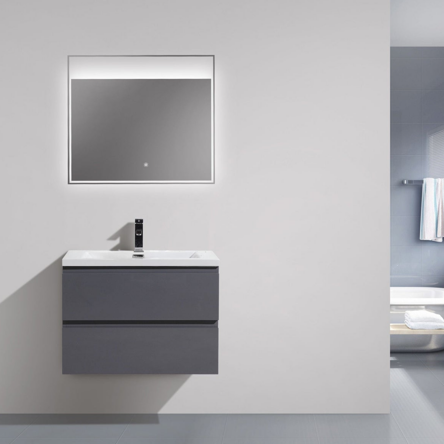 Boho Elegance 30&quot; High Gloss Gray Wall-Mounted Vanity With Single Reinforced White Acrylic Sink