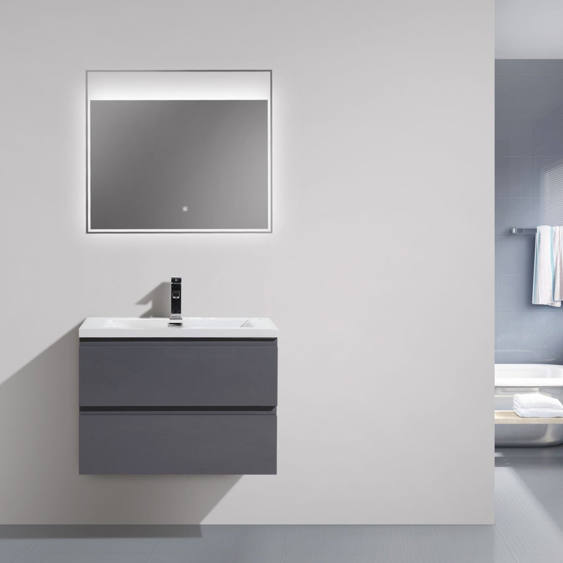 Boho Elegance 30&quot; High Gloss Gray Wall-Mounted Vanity With Single Reinforced White Acrylic Sink