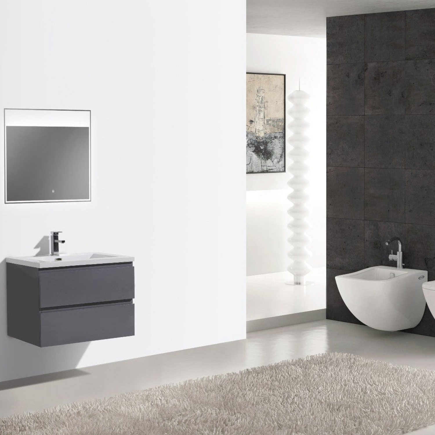 Boho Elegance 30&quot; High Gloss Gray Wall-Mounted Vanity With Single Reinforced White Acrylic Sink