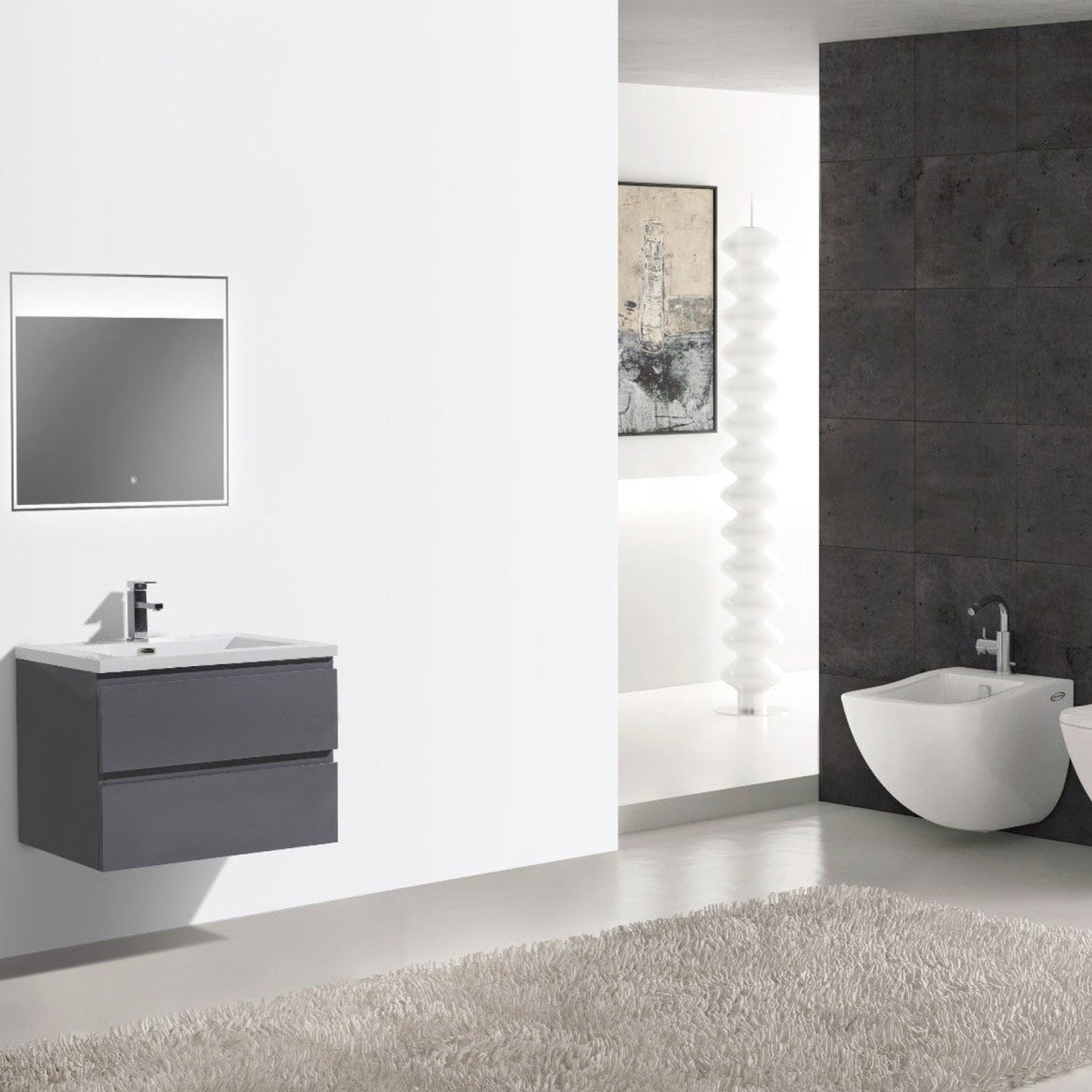 Boho Elegance 30&quot; High Gloss Gray Wall-Mounted Vanity With Single Reinforced White Acrylic Sink