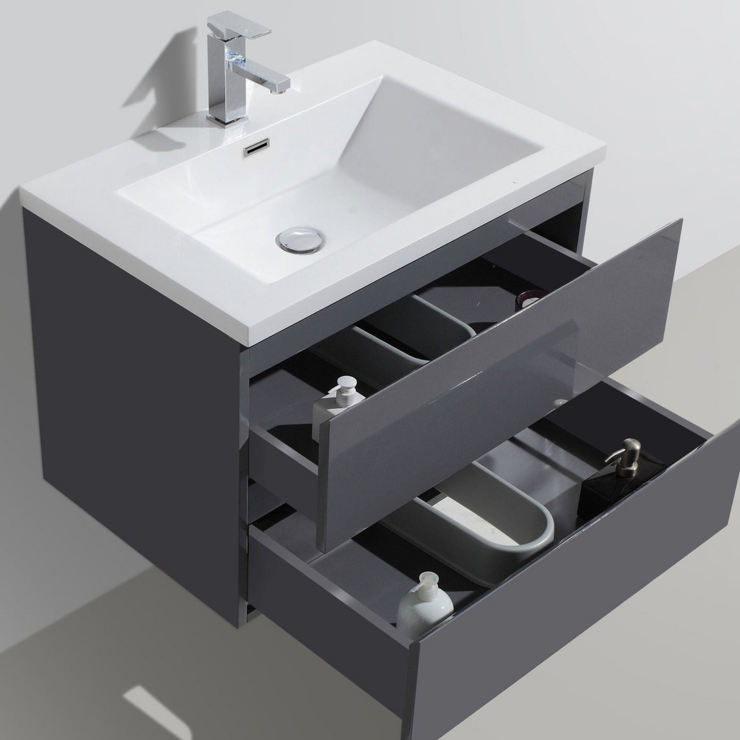 Boho Elegance 30&quot; High Gloss Gray Wall-Mounted Vanity With Single Reinforced White Acrylic Sink