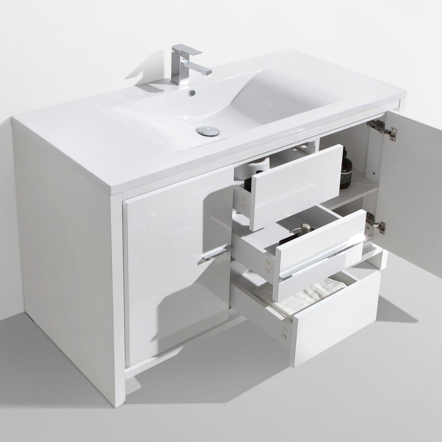 Amara 48&quot; High Gloss White Freestanding Vanity With Single Reinforced White Acrylic Sink