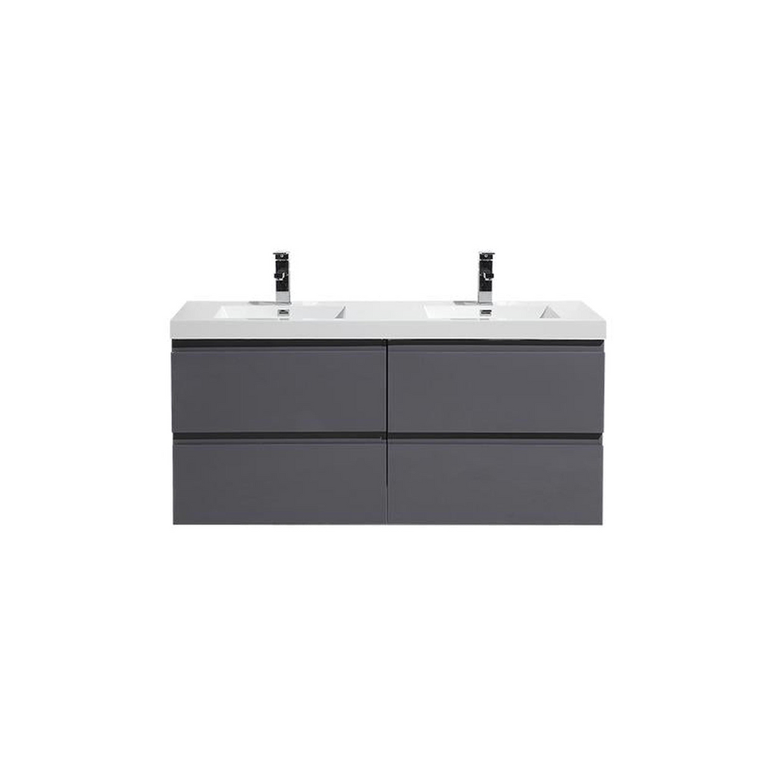 Boho Elegance 48&quot; High Gloss Gray Wall-Mounted Vanity With Double Reinforced White Acrylic Sinks
