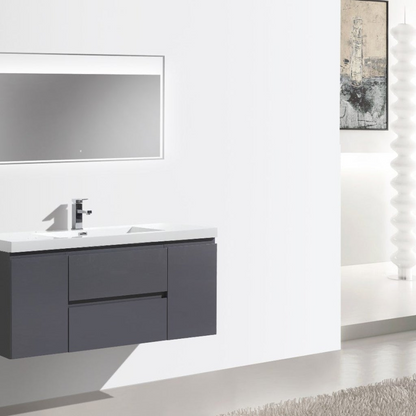 Boho Elegance 48&quot; High Gloss Gray Wall-Mounted Vanity With Single Reinforced White Acrylic Sink