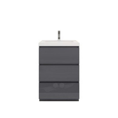 Elysian 24&quot; High Gloss Gray Freestanding Vanity With Single Reinforced White Acrylic Sink