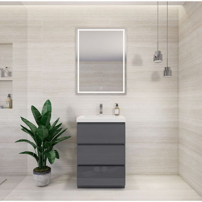 Elysian 24&quot; High Gloss Gray Freestanding Vanity With Single Reinforced White Acrylic Sink
