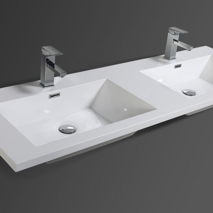 Amara 60&quot; High Gloss White Freestanding Vanity With Double Reinforced White Acrylic Sinks