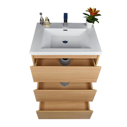Elysian 24&quot; White Oak Freestanding Vanity With Single Reinforced White Acrylic Sink