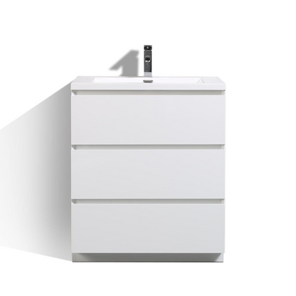 Elysian 30&quot; High Gloss White Freestanding Vanity With Single Reinforced White Acrylic Sink