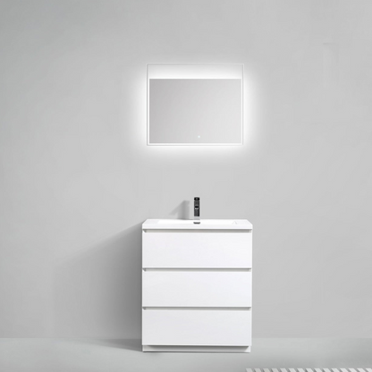 Elysian 30&quot; High Gloss White Freestanding Vanity With Single Reinforced White Acrylic Sink