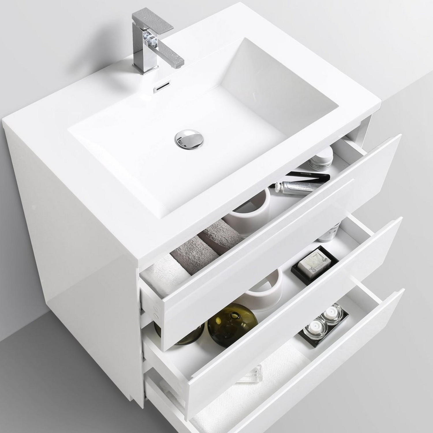 Elysian 30&quot; High Gloss White Freestanding Vanity With Single Reinforced White Acrylic Sink