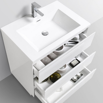 Elysian 30&quot; High Gloss White Freestanding Vanity With Single Reinforced White Acrylic Sink