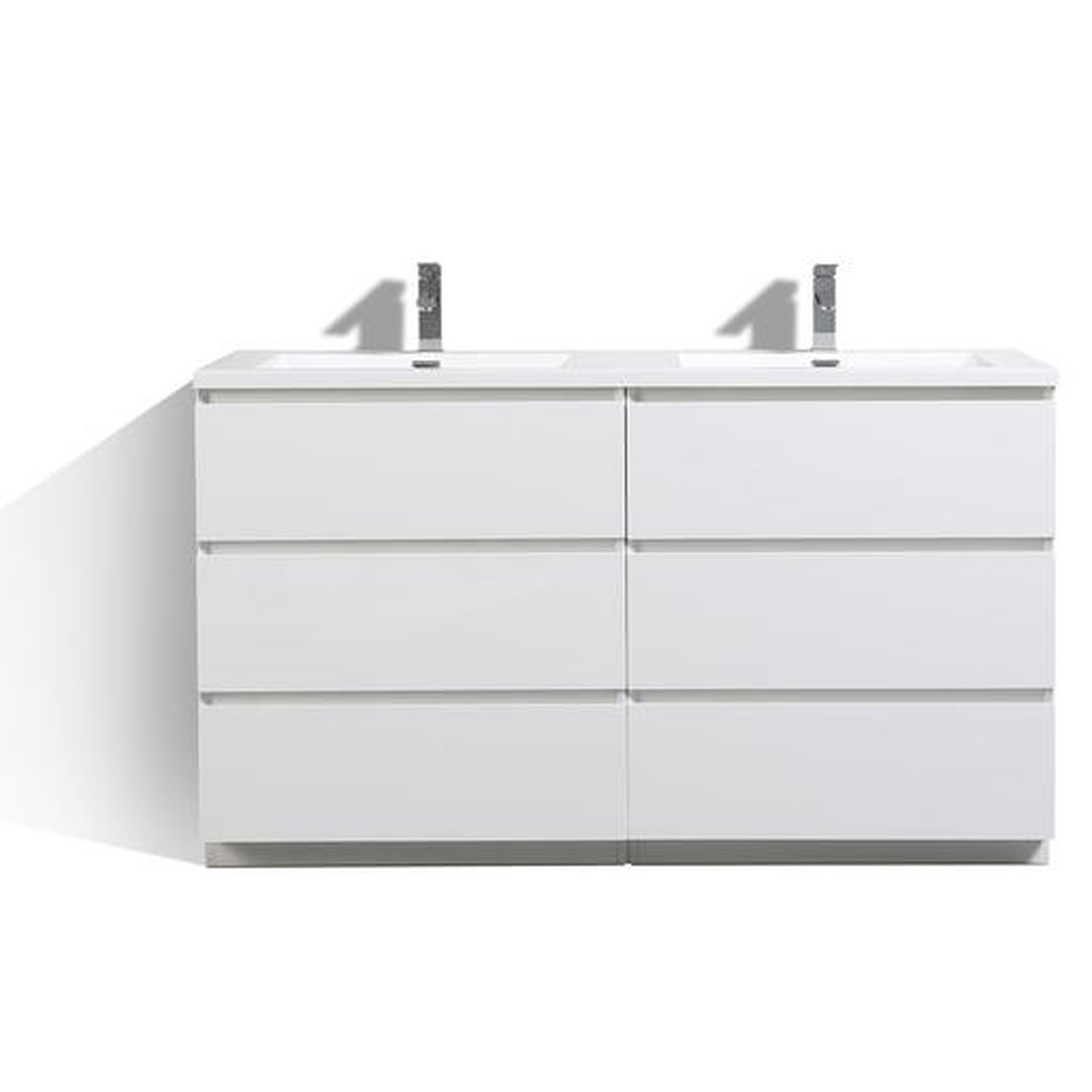 Elysian 60&quot; High Gloss White Freestanding Vanity With Double Reinforced White Acrylic Sinks