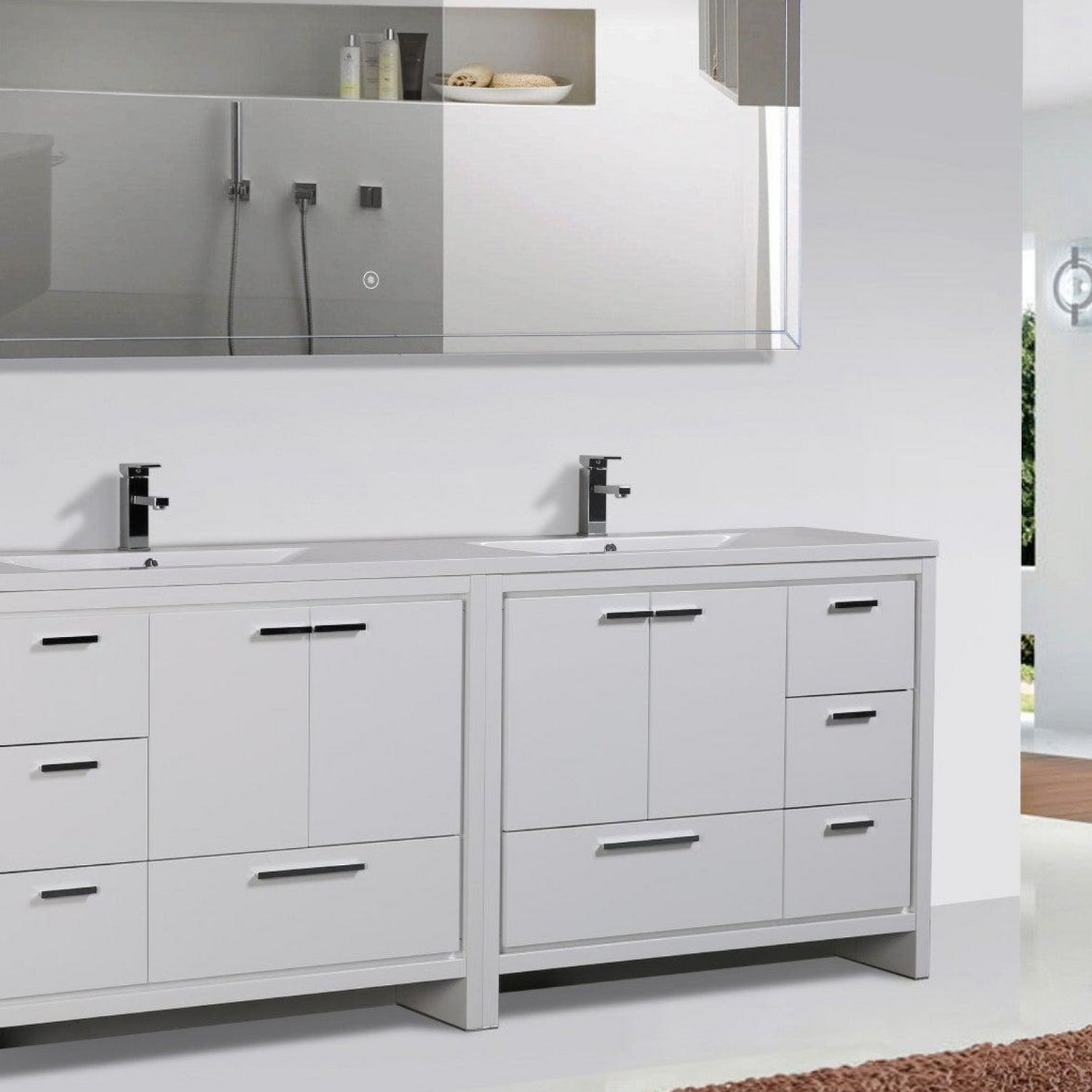 Amara 84&quot; High Gloss White Freestanding Vanity With Double Reinforced White Acrylic Sinks