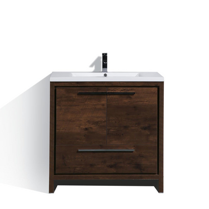 Amara 36&quot; Rosewood Freestanding Vanity With Single Reinforced White Acrylic Sink