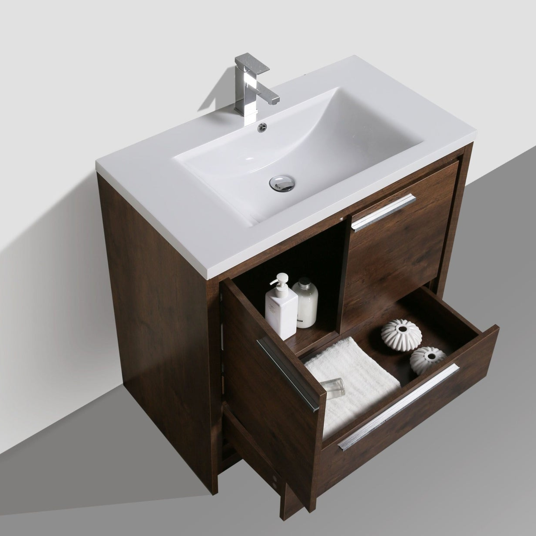 Amara 36&quot; Rosewood Freestanding Vanity With Single Reinforced White Acrylic Sink