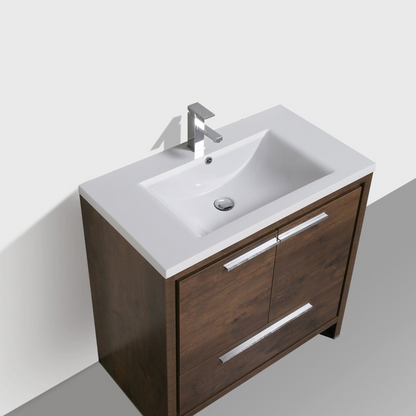 Amara 36&quot; Rosewood Freestanding Vanity With Single Reinforced White Acrylic Sink