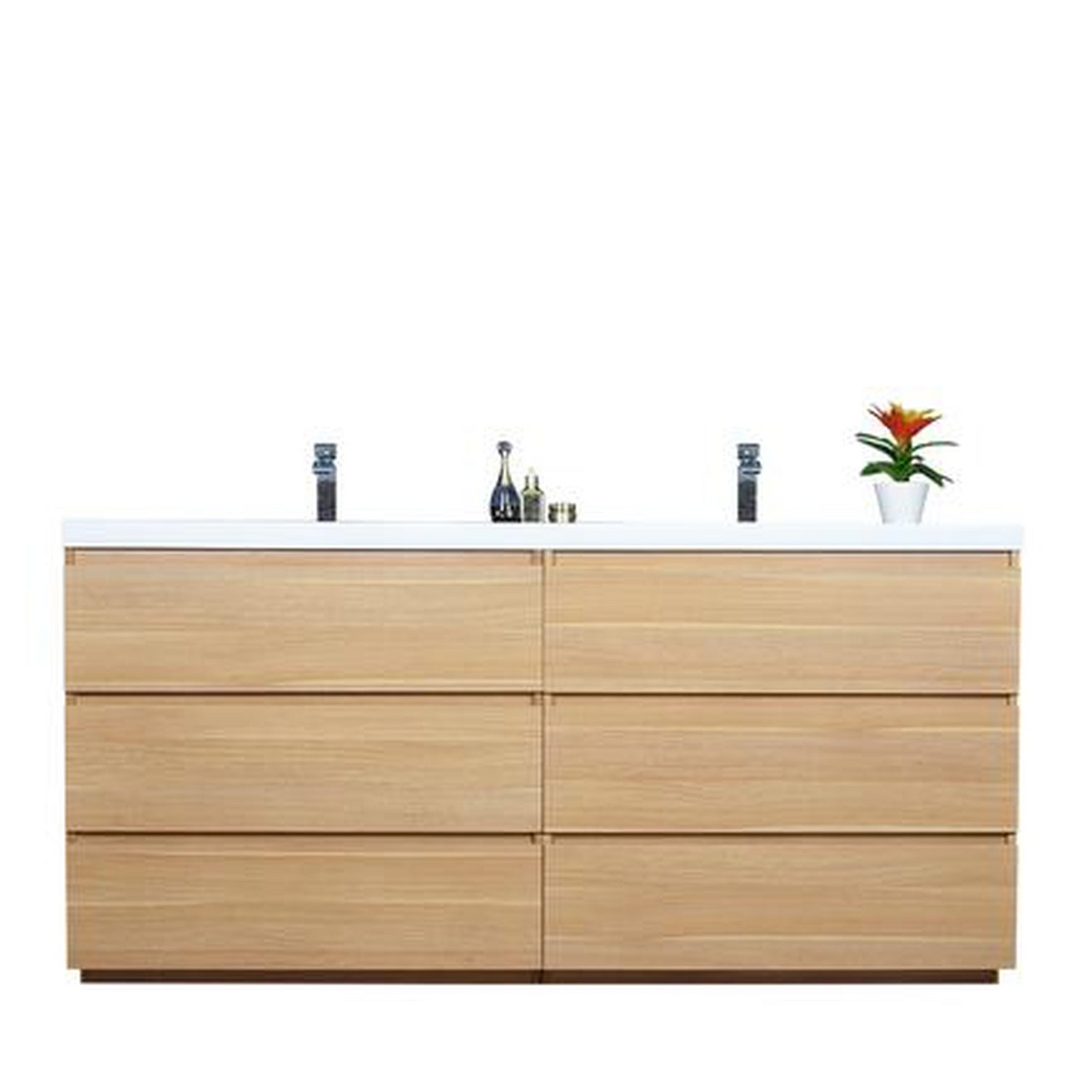 Elysian 72&quot; White Oak Freestanding Vanity With Double Reinforced White Acrylic Sinks