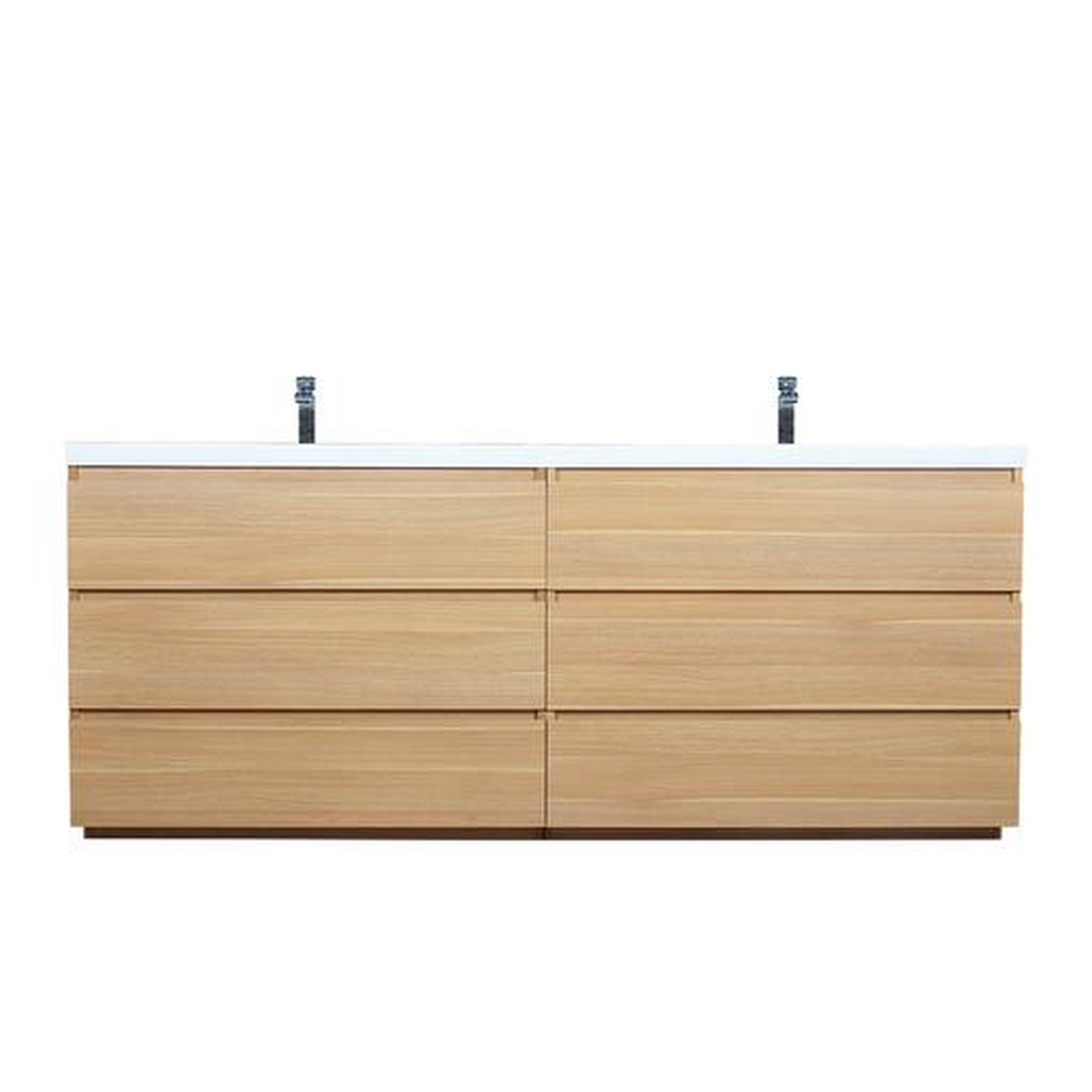 Elysian 84&quot; White Oak Freestanding Vanity With Double Reinforced White Acrylic Sinks