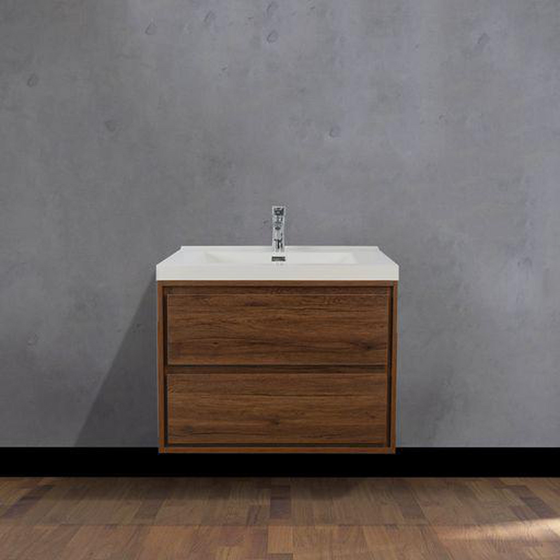 Eden 24&quot; Rosewood Wall-Mounted Modern Vanity With Single Reinforced White Acrylic Sink