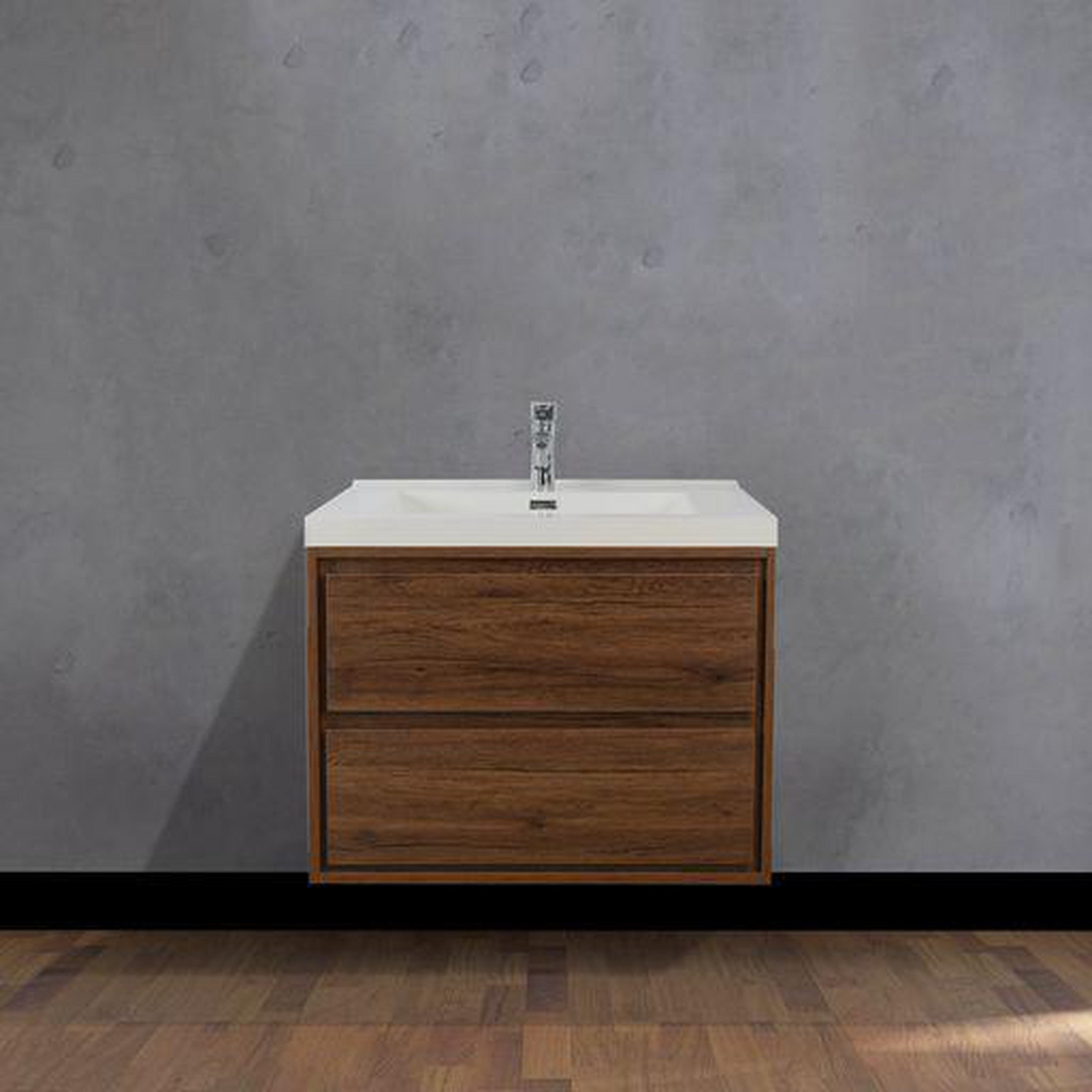 Eden 24&quot; Rosewood Wall-Mounted Modern Vanity With Single Reinforced White Acrylic Sink