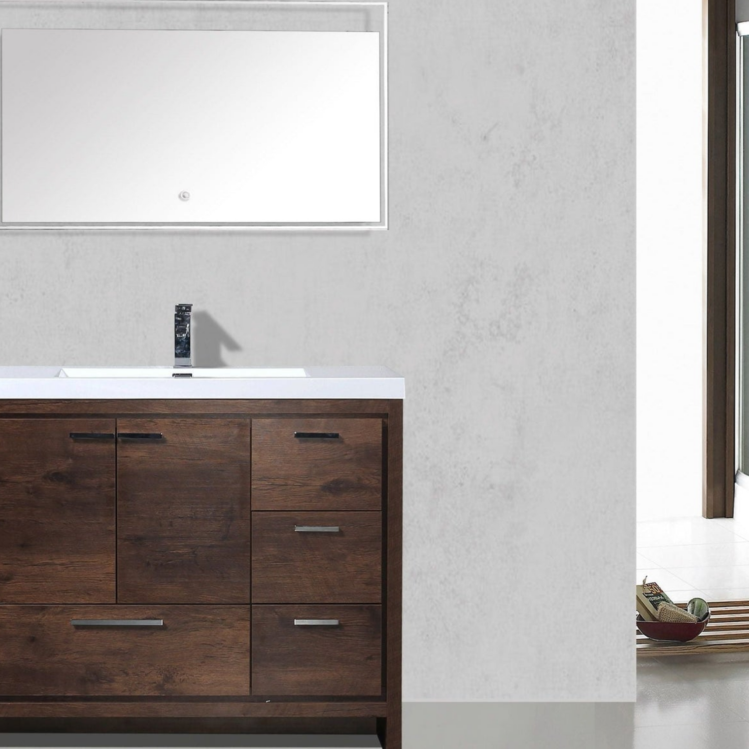 Amara 42&quot; Rosewood Freestanding Vanity With Right Side Drawers and Single Reinforced White Acrylic Sink