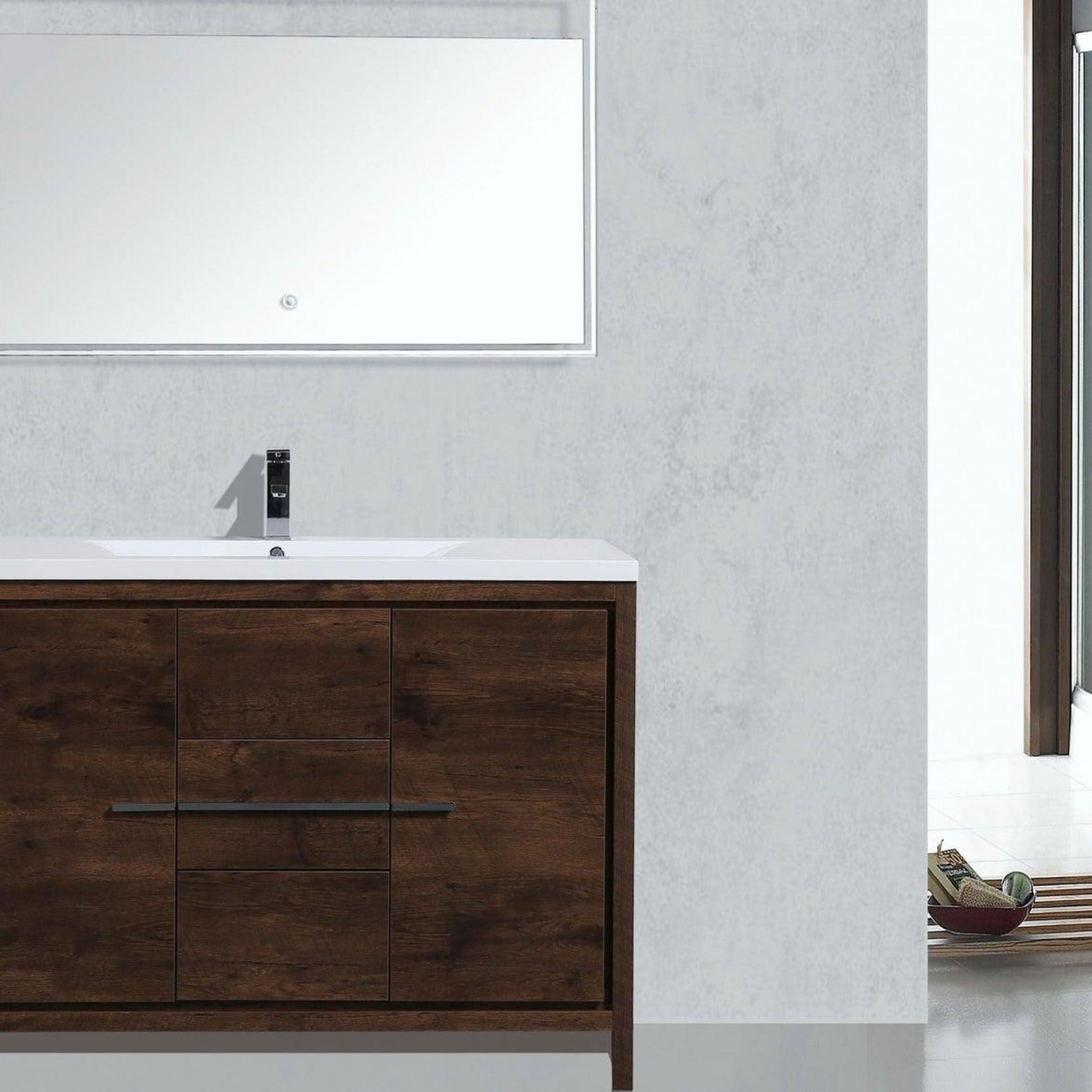 Amara 48&quot; Rosewood Freestanding Vanity With Single Reinforced White Acrylic Sink