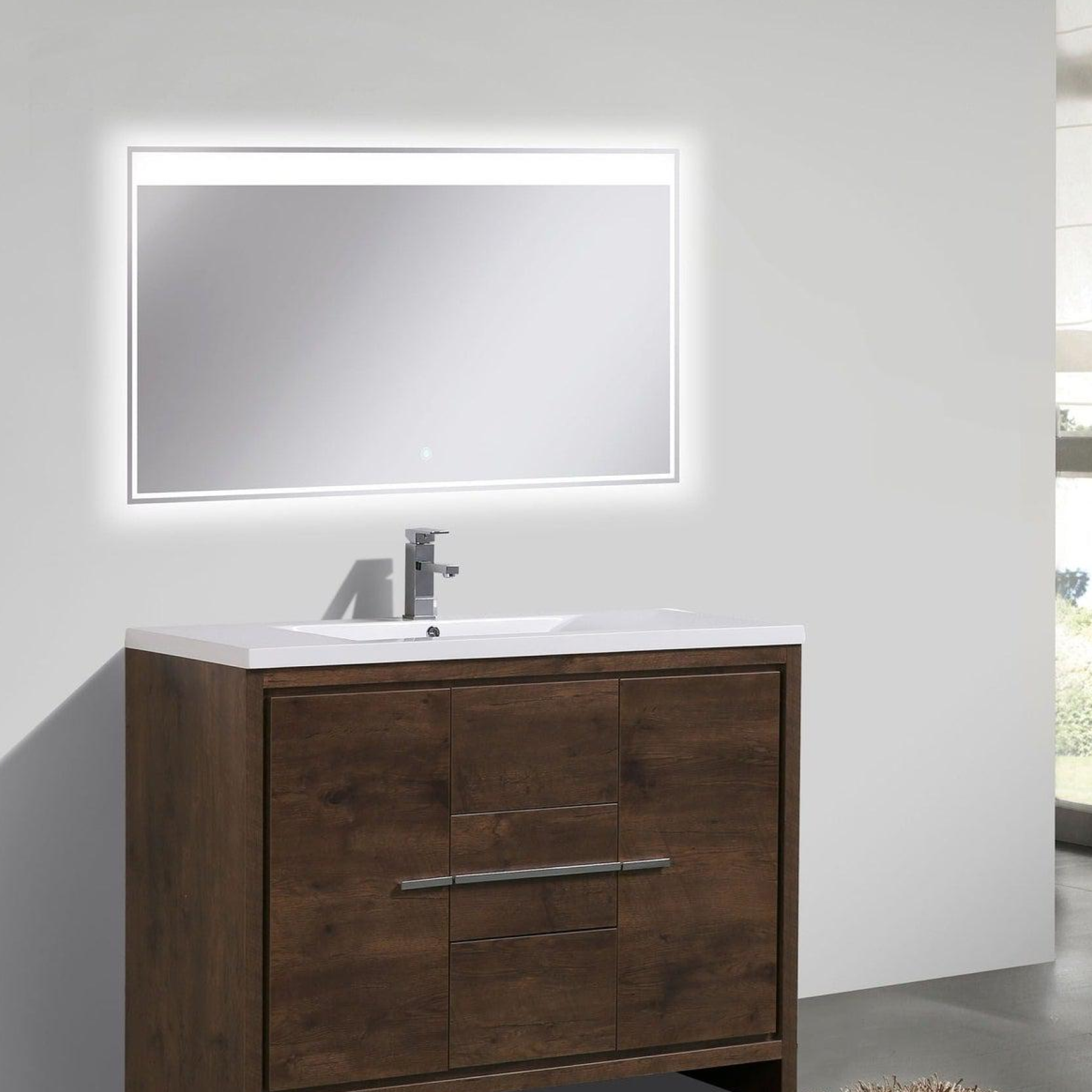 Amara 48&quot; Rosewood Freestanding Vanity With Single Reinforced White Acrylic Sink