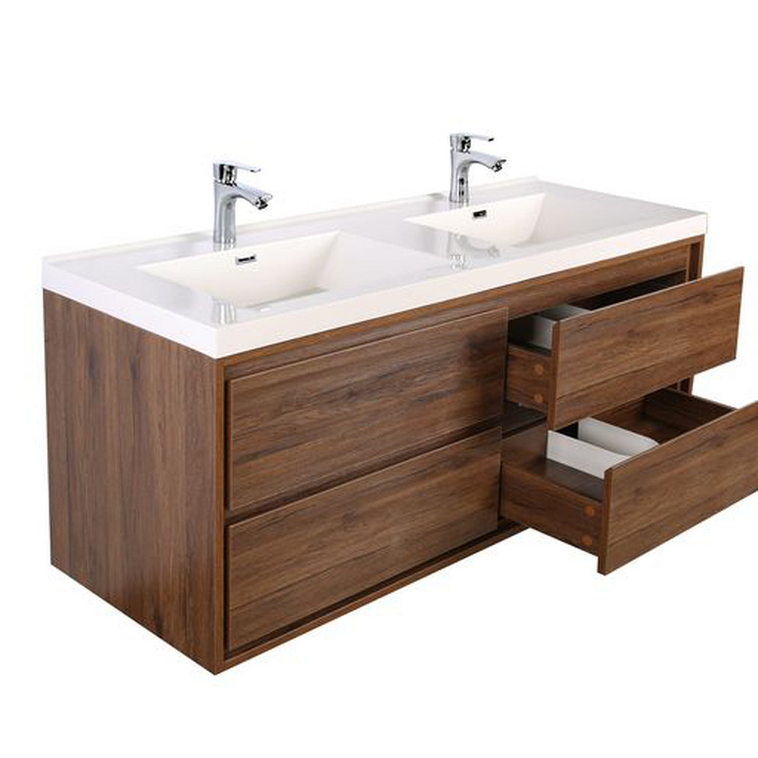Eden 48&quot; Rosewood Wall-Mounted Modern Vanity With Double Reinforced White Acrylic Sinks