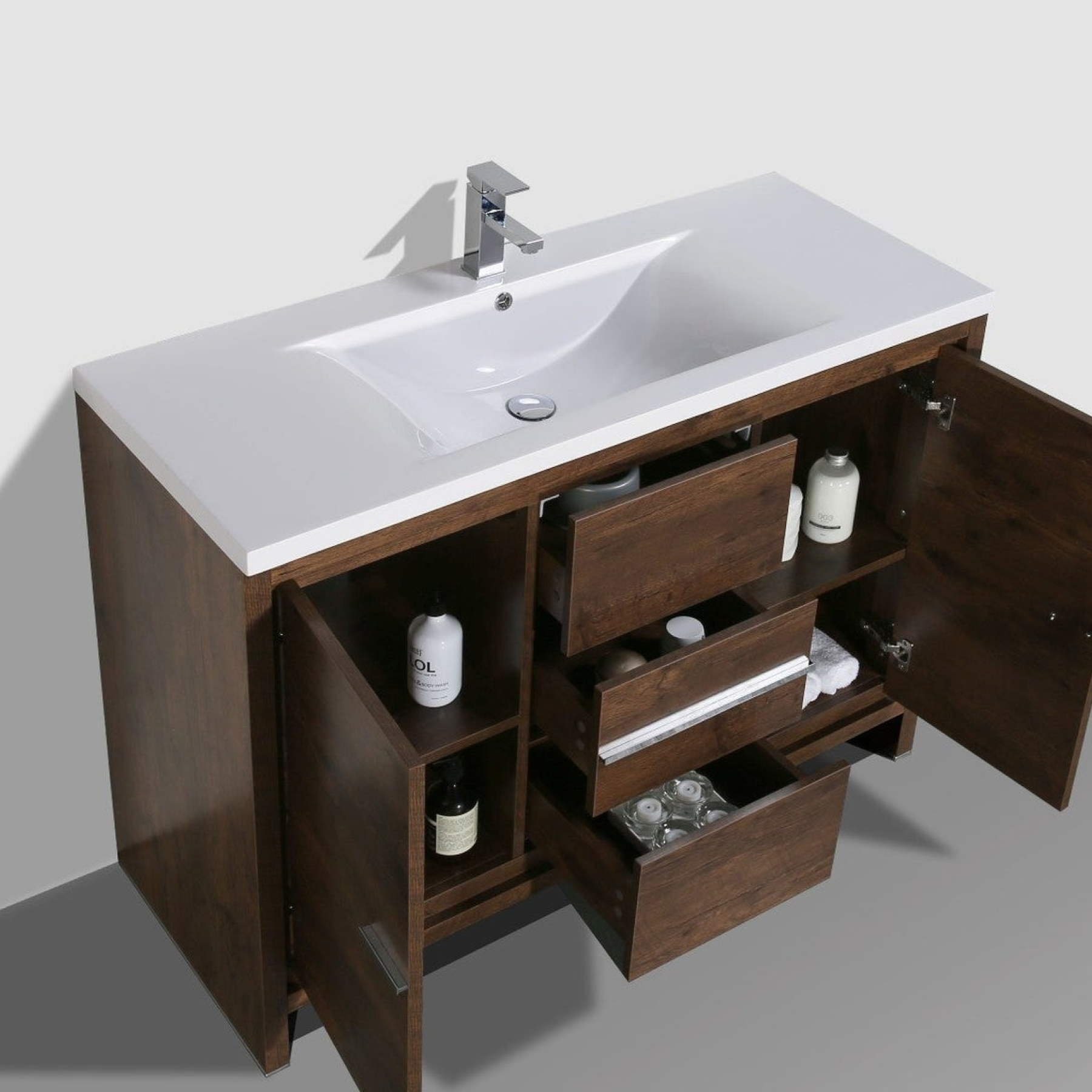 Amara 48&quot; Rosewood Freestanding Vanity With Single Reinforced White Acrylic Sink