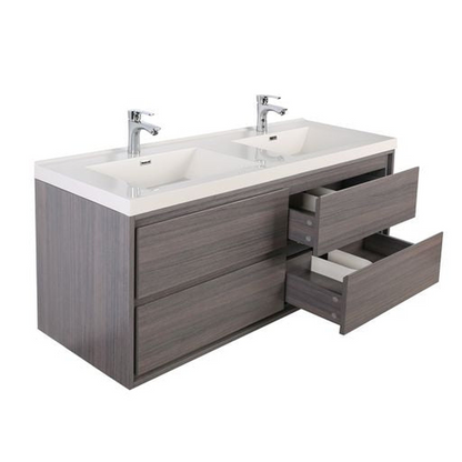 Eden 48&quot; Dark Gray Oak Wall-Mounted Modern Vanity With Double Reinforced White Acrylic Sinks