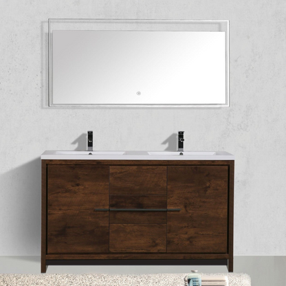 Amara 60&quot; Rosewood Freestanding Vanity With Double Reinforced White Acrylic Sinks