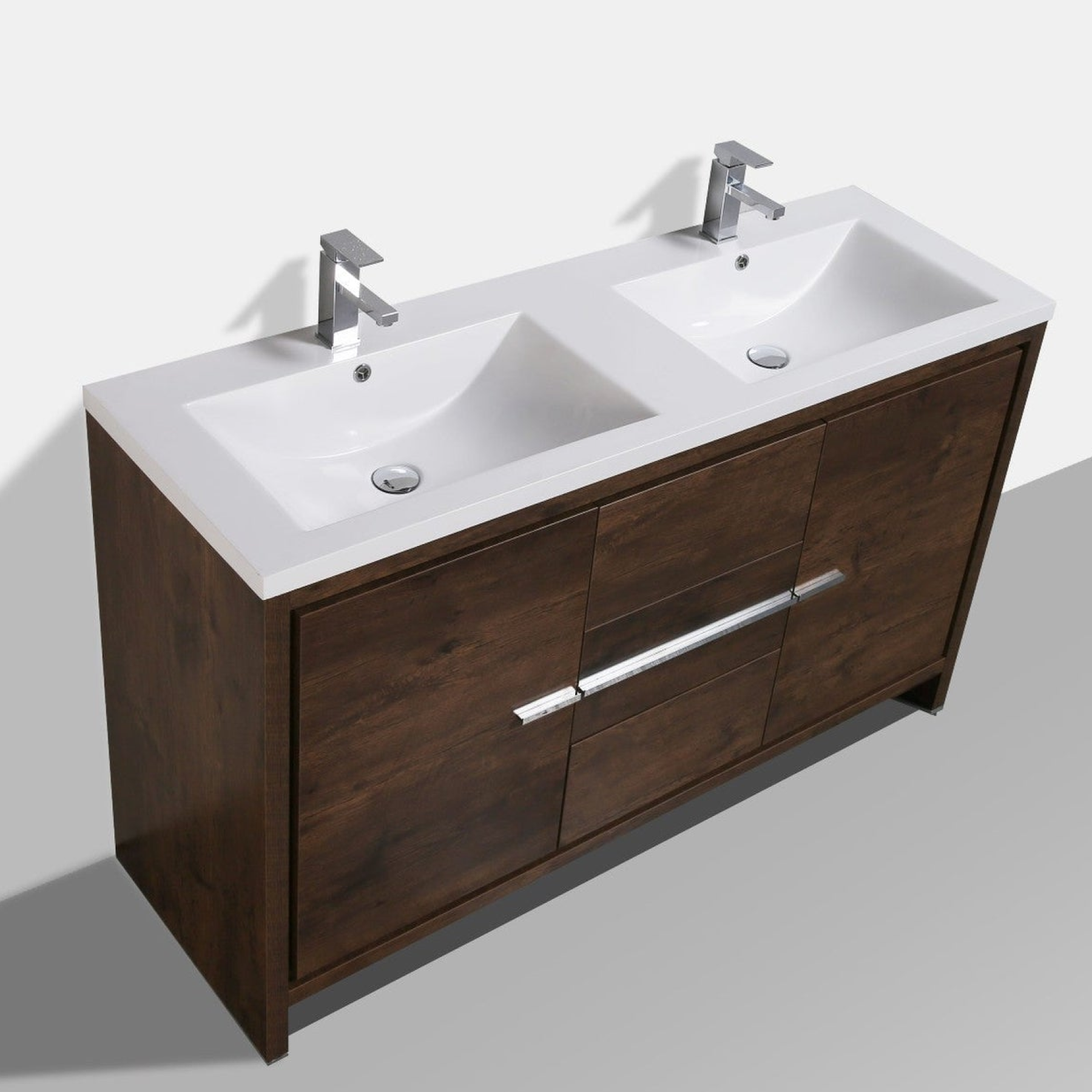 Amara 60&quot; Rosewood Freestanding Vanity With Double Reinforced White Acrylic Sinks