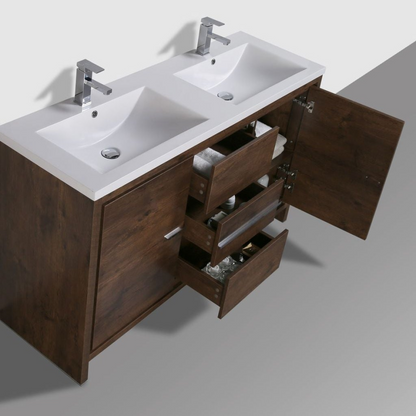 Amara 60&quot; Rosewood Freestanding Vanity With Double Reinforced White Acrylic Sinks