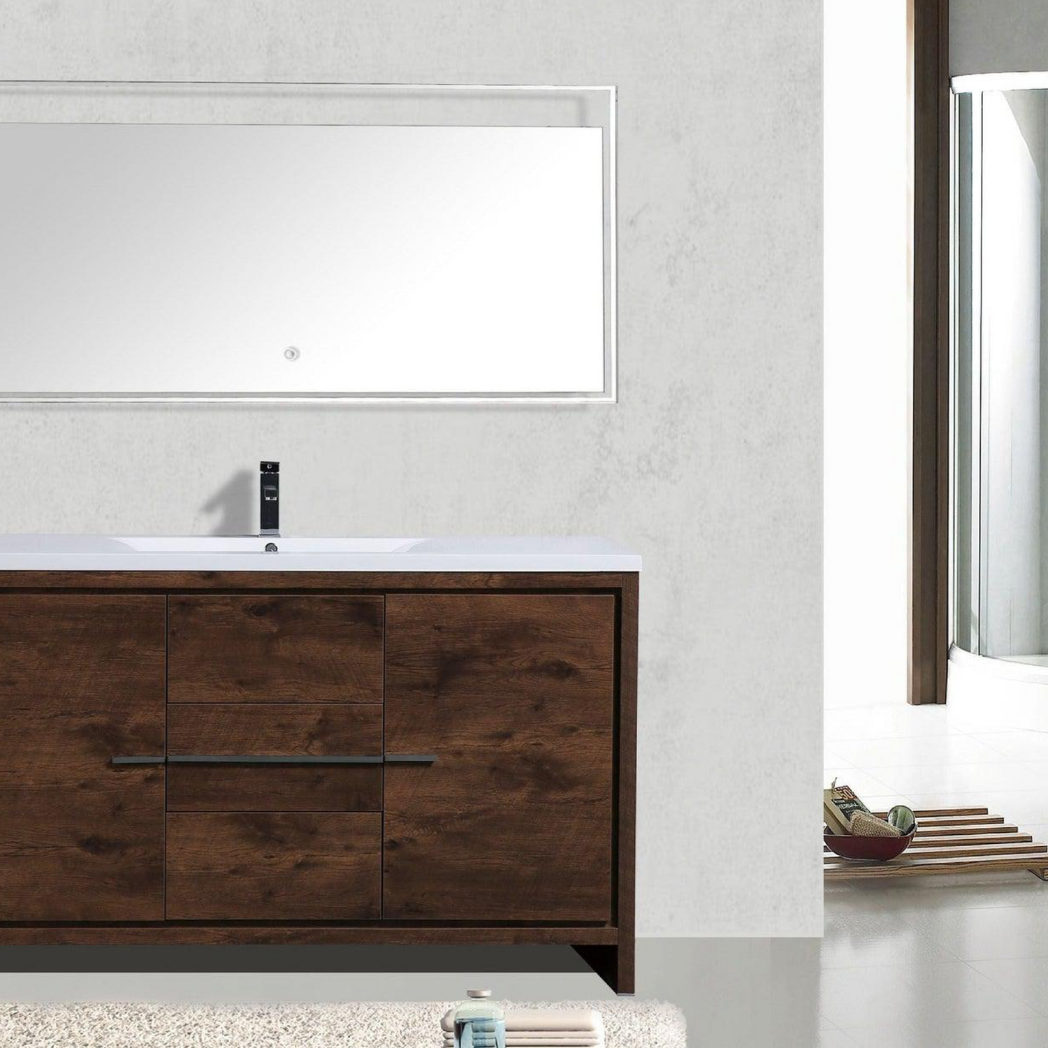 Amara 60&quot; Rosewood Freestanding Vanity With Single Reinforced White Acrylic Sink